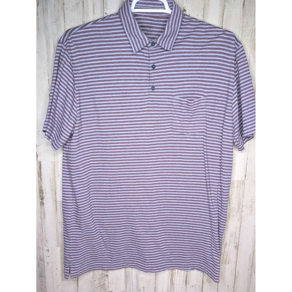 Patagonia Mens Size XL Gray‎ Blue Red Striped Polo Shirt Organic Cotton Outdoors